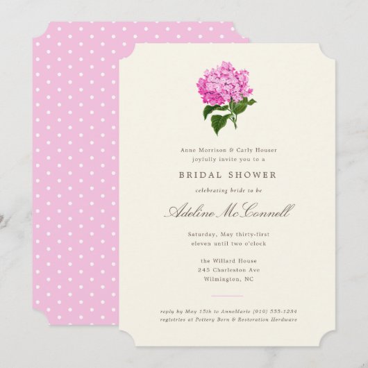 Roze Hydrangea Grandmillennial Bruidsfeest Kaart (Voorkant / Achterkant)
