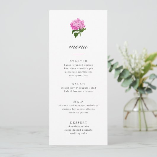 Roze Hydrangea Grandmillennial Menu Kaart (Staand voorkant)