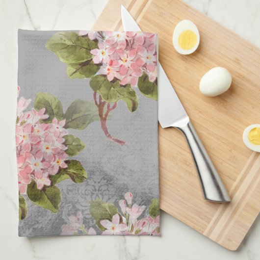 Roze Hydrangea Gray Kitchen Towel Theedoek (Quarter Fold)
