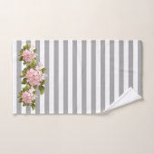Roze hydrangea Gray Stripe Handdoek (Handdoek)