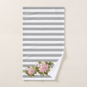 Roze hydrangea Gray Stripe Handdoek (Handdoek)