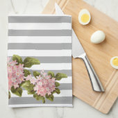  Roze hydrangea Gray Stripe Kitchen Towel Theedoek (Quarter Fold)