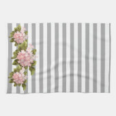  Roze hydrangea Gray Stripe Kitchen Towel Theedoek (Horizontaal)