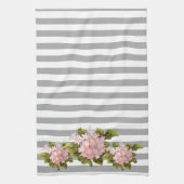 Roze hydrangea Gray Stripe Kitchen Towel Theedoek (Verticaal)