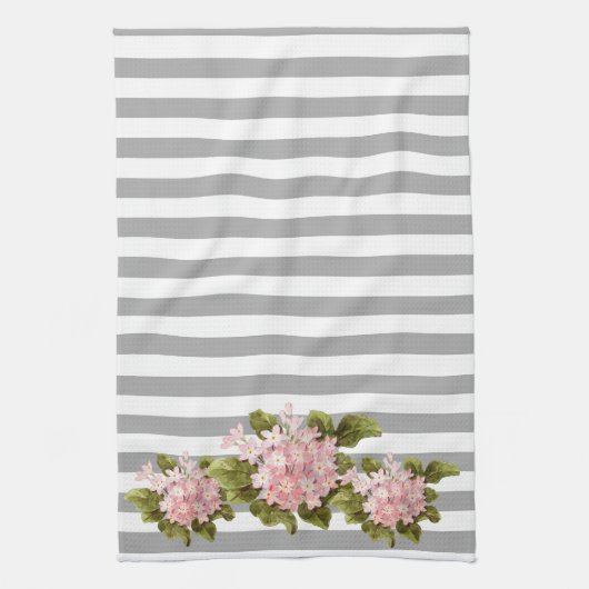  Roze hydrangea Gray Stripe Kitchen Towel Theedoek (Verticaal)