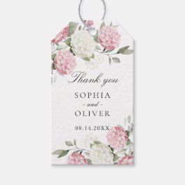 Roze Hydrangea Groene Huwelijks Dankjewel Cadeaulabel