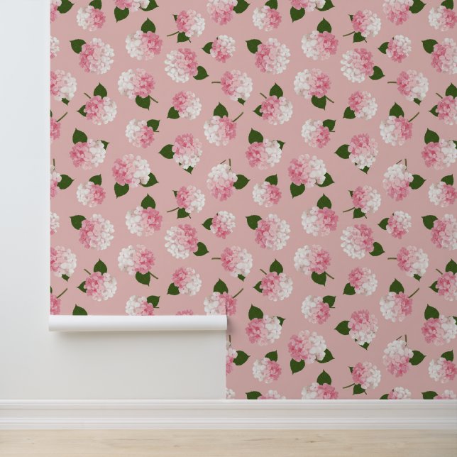 Roze Hydrangea Harmonie Behang (Applicatie)