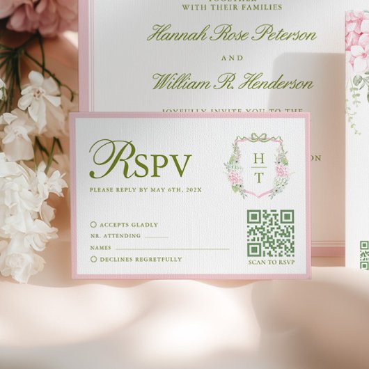 Roze Hydrangea Huwelijk RSVP Kaart