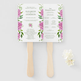 Roze Hydrangea Huwelijksprogramma Handwaaier
