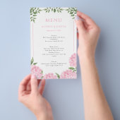 Roze Hydrangea Ingelijste Rand Trouwpapier Menu (Hand)