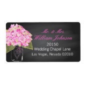 Roze Hydrangea Jar Chalkboard Bruiloft Label (Voorkant)