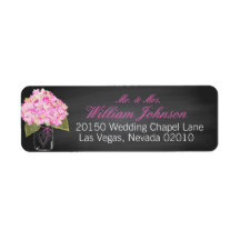 Roze Hydrangea Jar Chalkboard Bruiloft Label