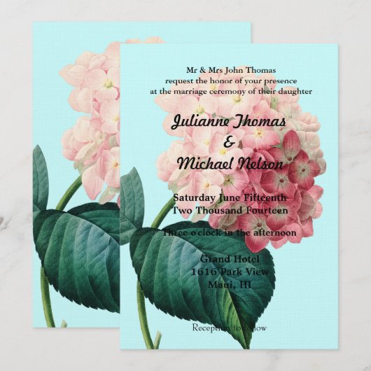 Roze Hydrangea Kaart (Voorkant / Achterkant)