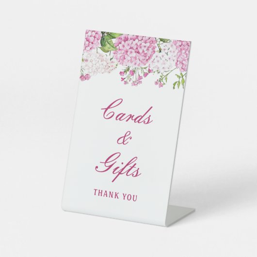 Roze Hydrangea Kaarten & Cadeaus Reclamebord Met Voetstuk (Voorkant)