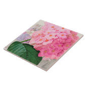 Roze hydrangea keramische tegel tegeltje (Zijkant)