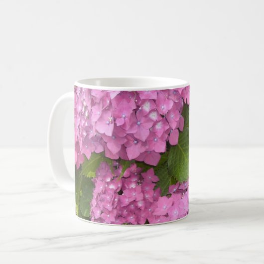 Roze hydrangea koffiemok (Voorkant links)