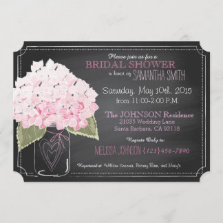 Roze Hydrangea Mason Jar Chalkboard Vrijgezellenfe Kaart