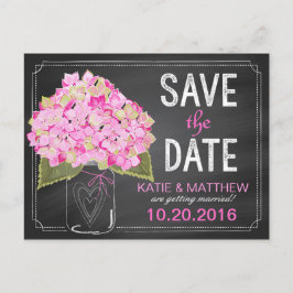 Roze Hydrangea Mason Jar Krijtbord Save the Date Aankondigingskaart