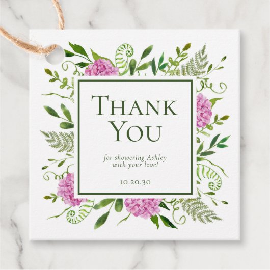 Roze Hydrangea Meisje Baby Shower Bedankt Bedankjes Labels (Voorkant)