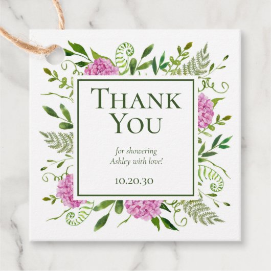 Roze Hydrangea Meisje Baby Shower Bedankt Bedankjes Labels (Voorkant)