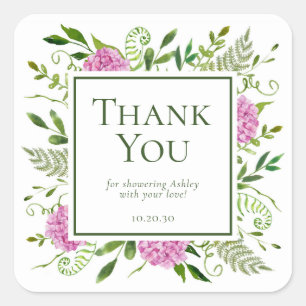 Roze Hydrangea Meisje Baby Shower Bedankt Vierkante Sticker
