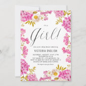 Roze Hydrangea Meisje Baby Shower Kaart (Voorkant)