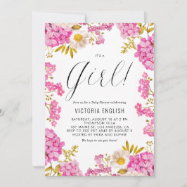 Roze Hydrangea Meisje Baby Shower Kaart