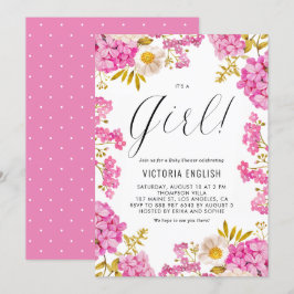 Roze Hydrangea Meisje Baby Shower Kaart
