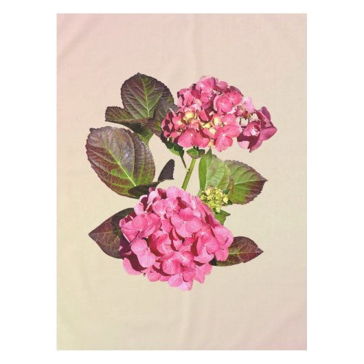 Roze hydrangea met bladeren tafelkleed (Voorkant)