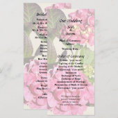 Roze hydrangea met lederweddenschap programmakaart (Voorkant / Achterkant)