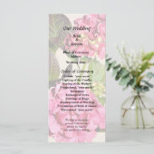 Roze hydrangea met lederweddenschap programmakaart (Staand voorkant)