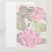 Roze hydrangea met producten voor het binden van l briefpapier (Voorkant / Achterkant)