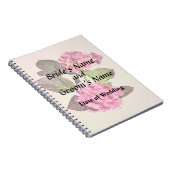 Roze hydrangea met producten voor het binden van l notitieboek (Rechterzijde)