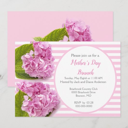 Roze Hydrangea Moederdag Brunch Uitnodiging (Voorkant / Achterkant)