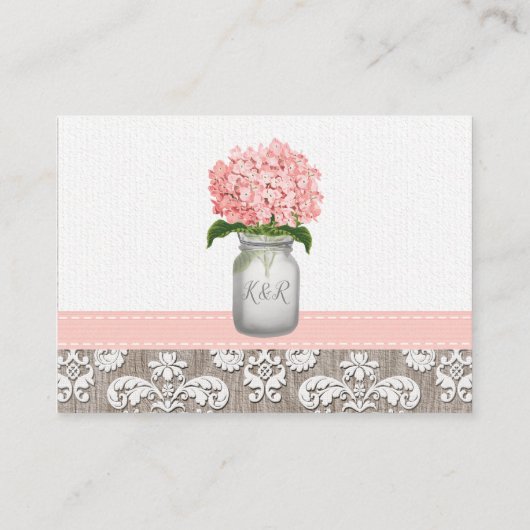 Roze hydrangea Monogram Mason Jar Recipe Request Visitekaartje (Achterkant)