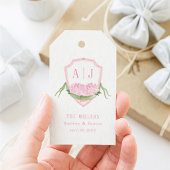 Roze Hydrangea Monogram Wapenschild Aangepaste Tro Cadeaulabel