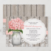 Roze Hydrangea Monogrammed Mason Jar Vrijgezellenf Kaart (Voorkant / Achterkant)