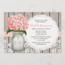 Roze Hydrangea Monogrammed Mason Jar Vrijgezellenf Kaart