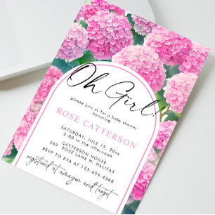 Roze Hydrangea Oh Meisje Baby shower Kaart