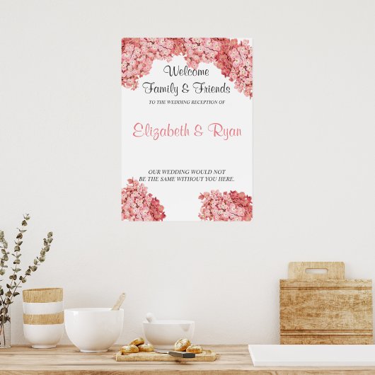Roze Hydrangea, op maat gemaakte huwelijks-welkoms Poster (Keuken)