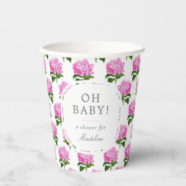 Roze Hydrangea Patroon Oh Baby Meisje Douche Papieren Bekers