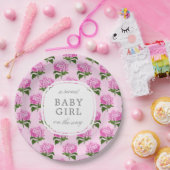 Roze Hydrangea Patroon Sweet Baby Meisje Papieren Bordje (Feest)