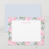 Roze Hydrangea Rand Blauw Gepersonaliseerd Notitiekaartje (Voorkant / Achterkant)