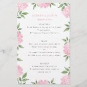 Roze Hydrangea Rand Bruiloft Papier Menu (Voorkant)