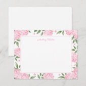 Roze Hydrangea Rand Wit Gepersonaliseerd Notitiekaartje (Voorkant / Achterkant)