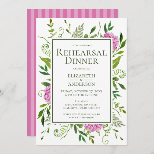 Roze Hydrangea repetitie diner Kaart (Voorkant / Achterkant)