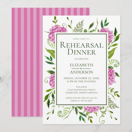 Roze Hydrangea repetitie diner Kaart (Voorkant / Achterkant)