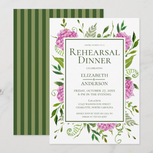 Roze Hydrangea repetitie diner Kaart (Voorkant / Achterkant)