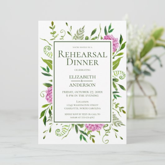 Roze Hydrangea repetitie diner Kaart (Staand voorkant)