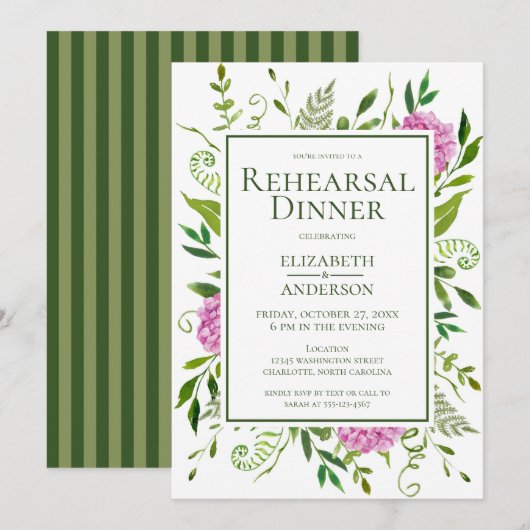 Roze Hydrangea repetitie diner Kaart (Voorkant / Achterkant)